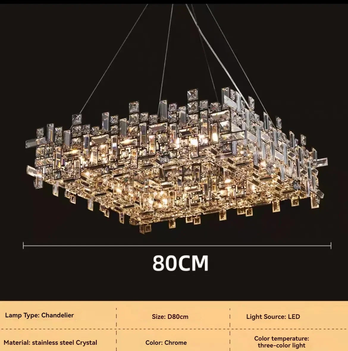 Square Italian Luxury Crystal Chandelier For Living Or Dining Room