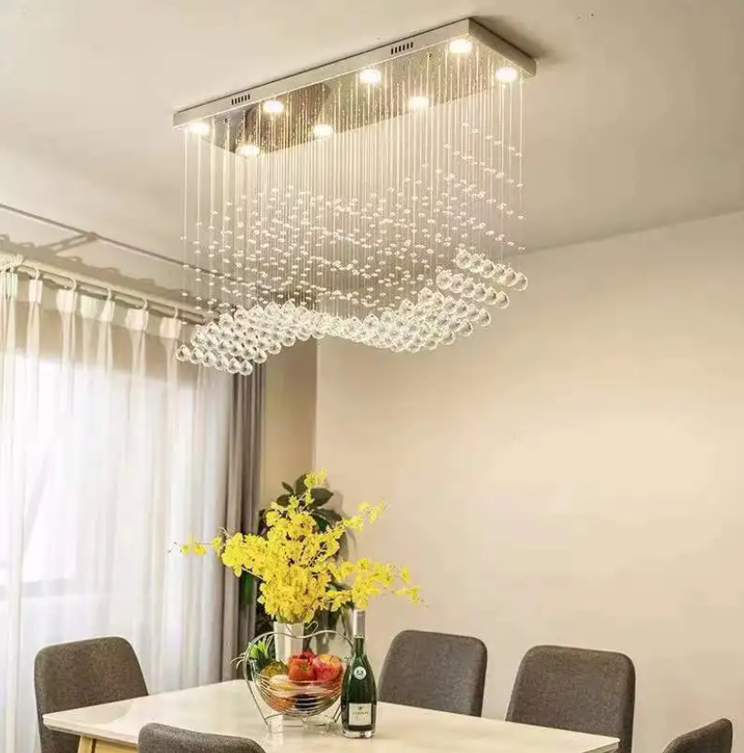 Contemporary Modern Crystal Chandelier Dining Area
