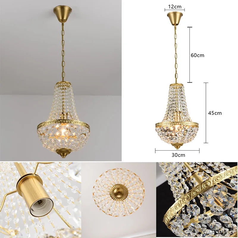 Elegant Golden Crystal LED Pendant Chandelier with Adjustable Chain