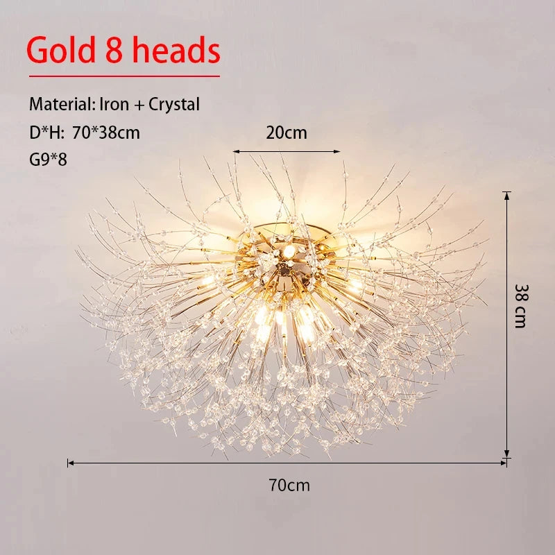 Dandelion Ceiling Light With Crystal gold 8 heads
