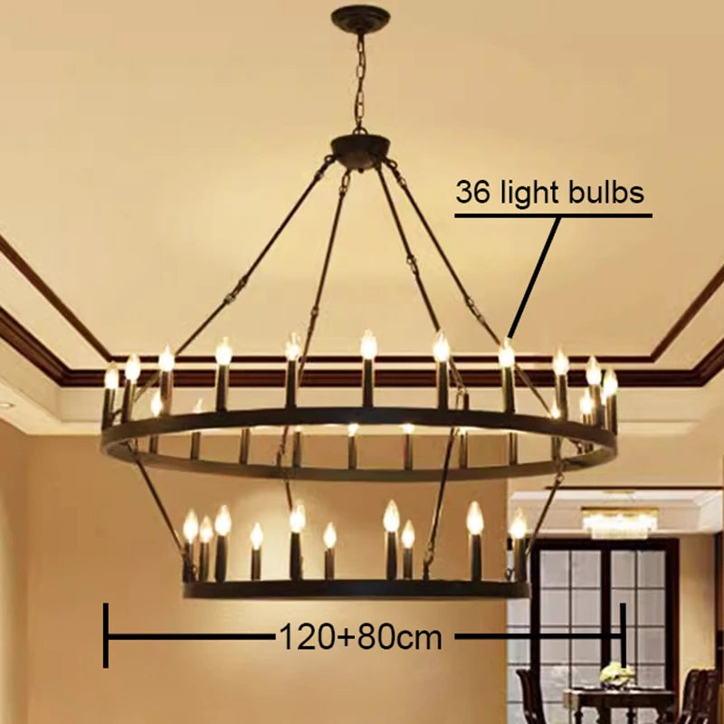 Double Layer Round Iron Chandelier