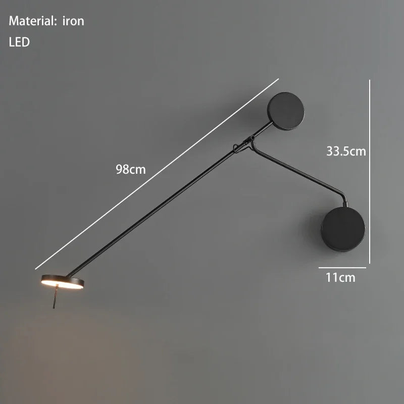 Long Pole Swing Arm Wall Lamp For Reading Black