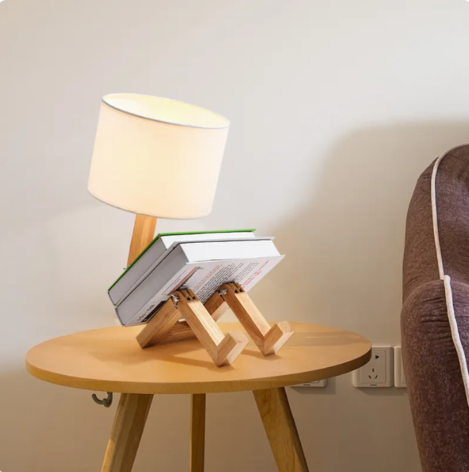 Wooden Robot Shaped Table Lamp Bedside Lamp Desk Lamps