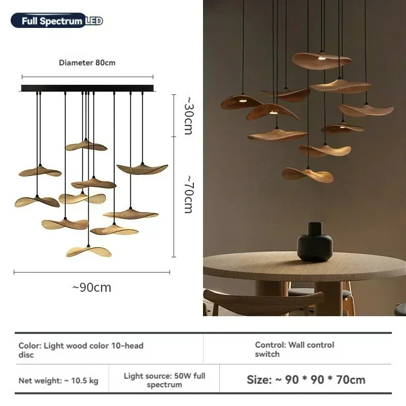 10 Head Wooden Pendant Light Chandelier