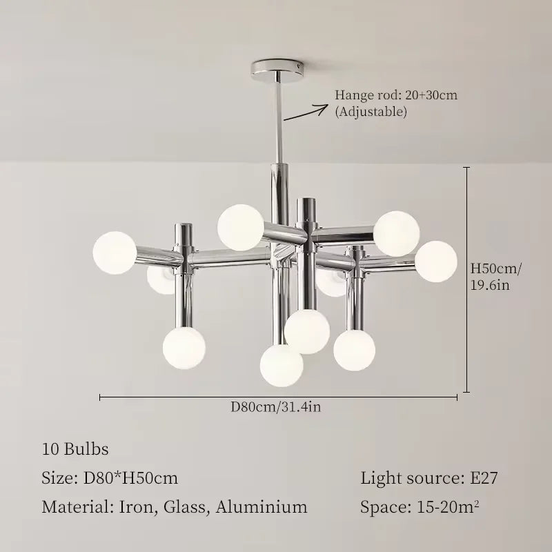 10 Light Bauhaus Silver Ceiling Lamp