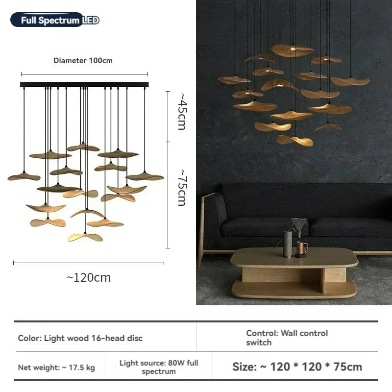 16 Head Wooden Pendant Light Chandelier