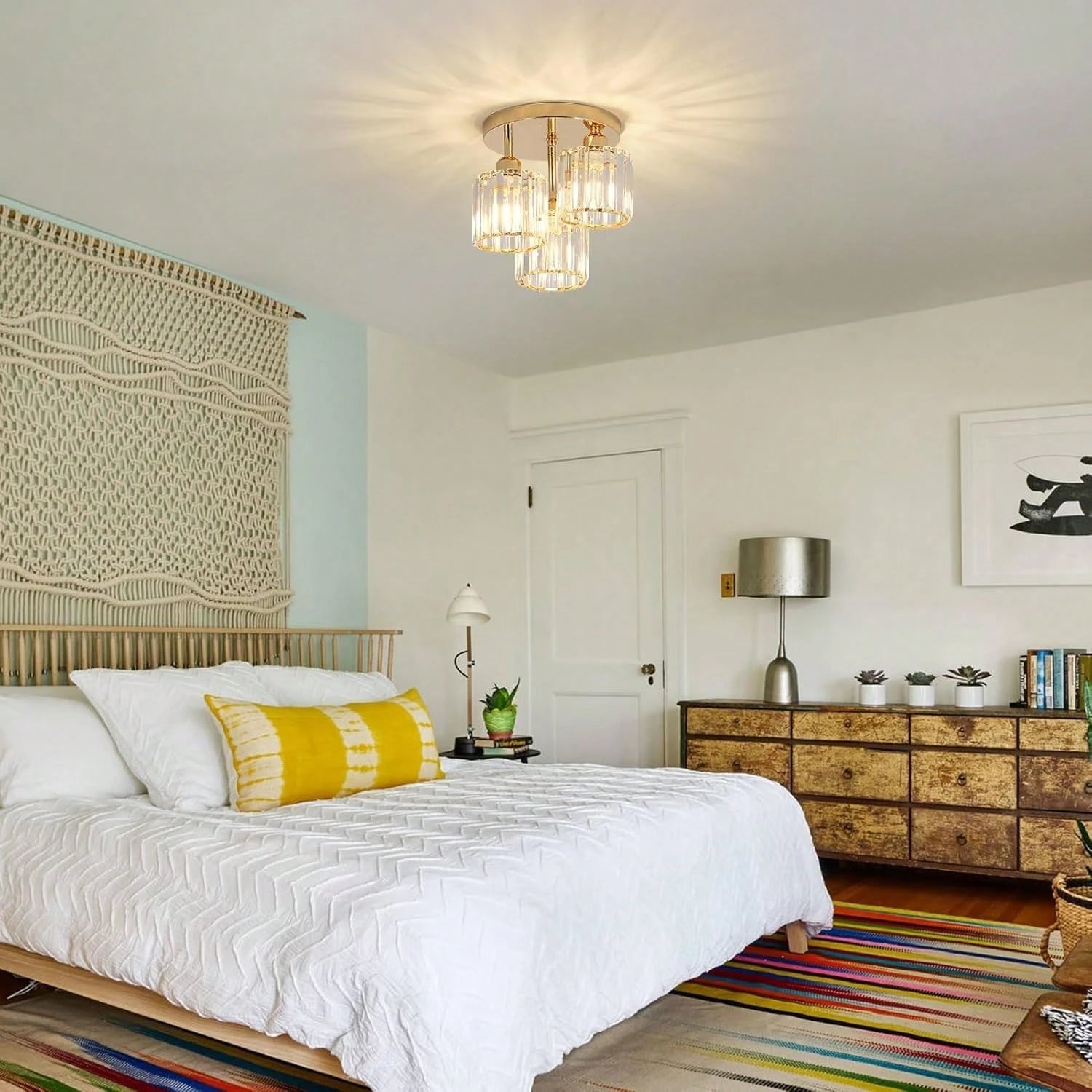 Gold Crystal Ceiling Light For Bedroom