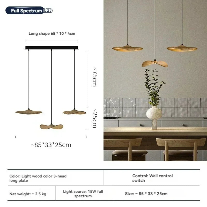 3 Head Wooden Pendant Light Chandelier