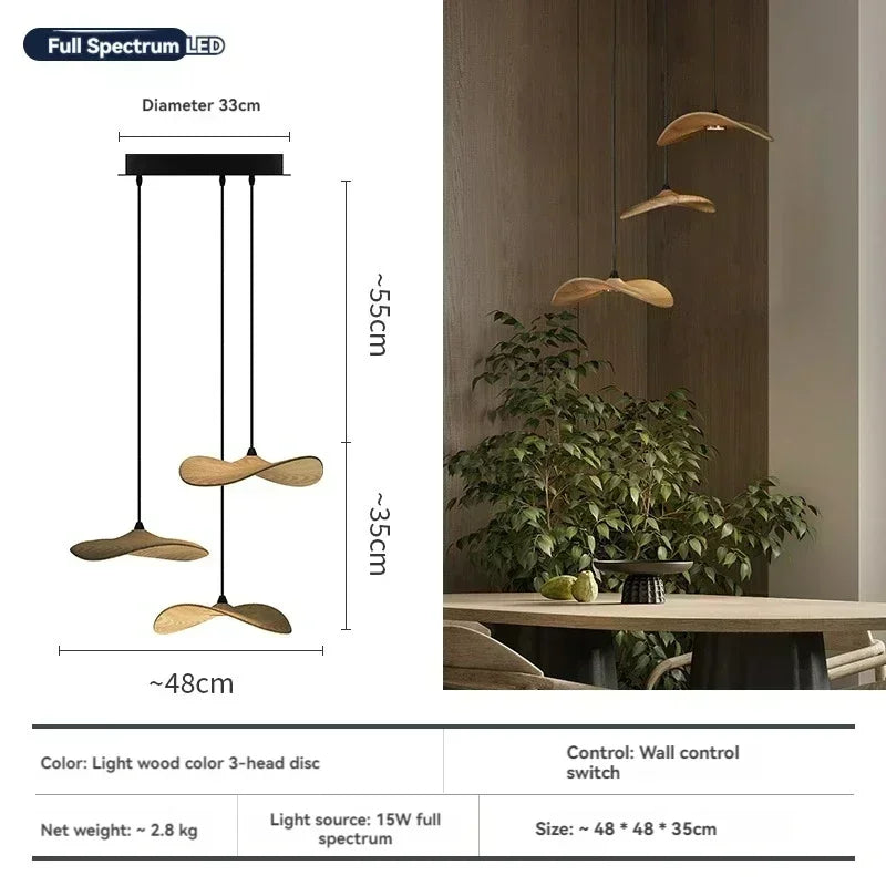 3 Head Wooden Pendant Light Chandeliers