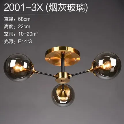 3 Light Modern Glass Ball Pendant Ceiling Light
