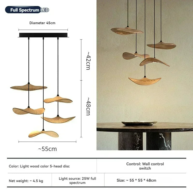 5 Head Wooden Pendant Lights Chandelier