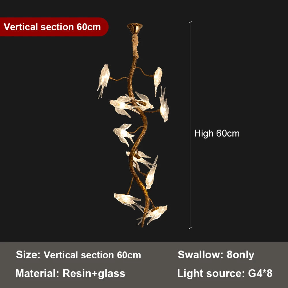 60 cm vertical Hanging Crystal Bird Ceiling Light Chandelier
