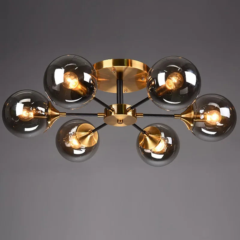 Modern Glass Ball LED Pendant Ceiling Light with 6‑Light Smoke Grey