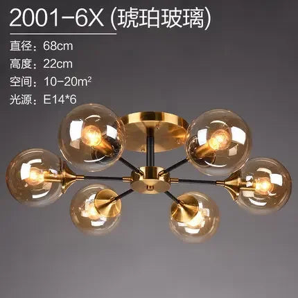 6 Light Modern Glass Ball Pendant Ceiling Light