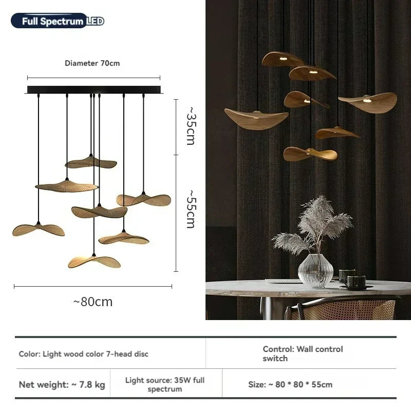 7 Head Wooden Pendant Light Chandeliers