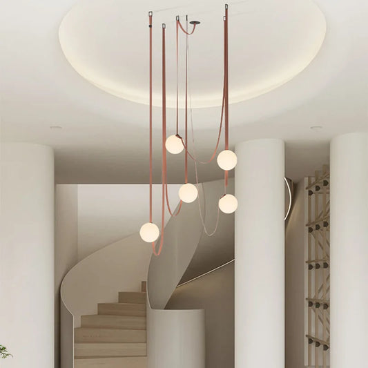 Art Deco Leather And Glass Chandeliers