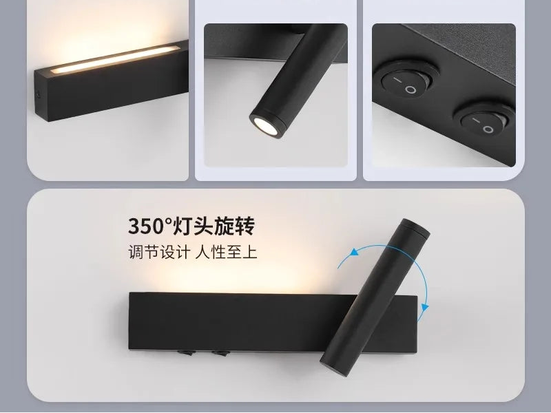 Bedroom Bedside Wall Lamp With Adjustable Angle