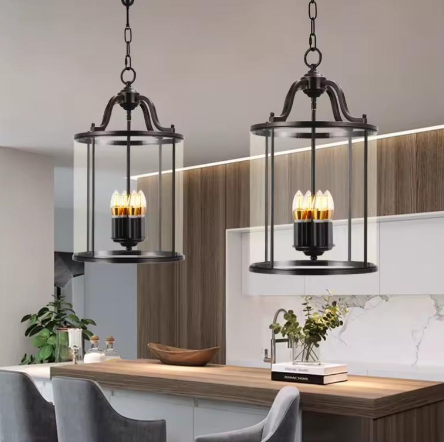 Black Glass Birdcage Hanging Lamp