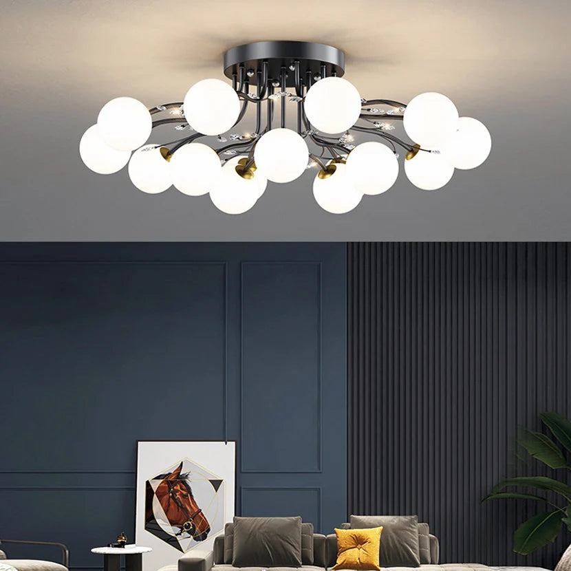 Luxury Glass Ball LED Chandelier In Black