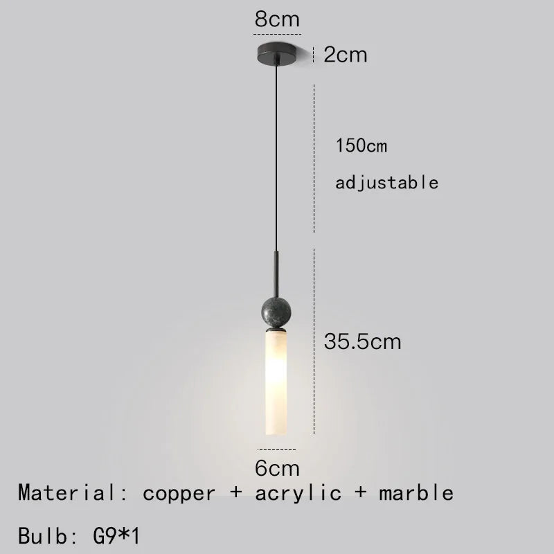 Black Marble Pendant Lamp With Polished Copper Finish