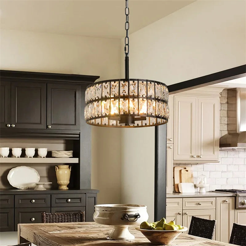 Black Modern K9 Crystal Pendant Chandelier Dinining