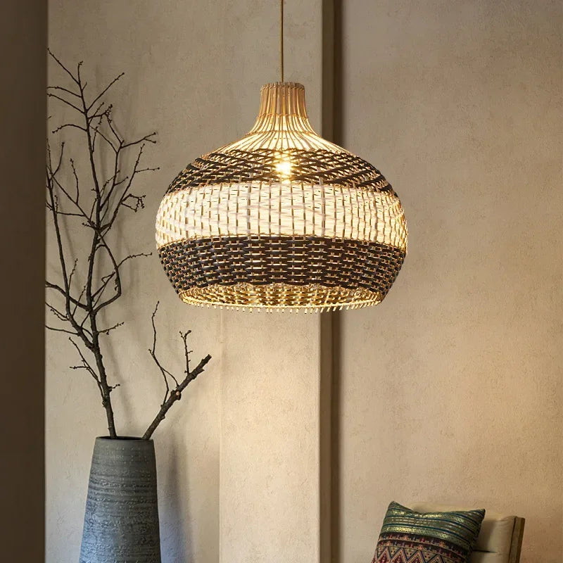 Black and white Rattan Ceiling Lamp