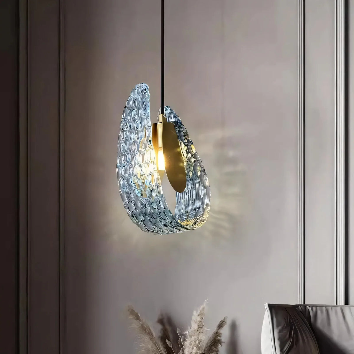 Blue Glass Pendant Light For Bedroom