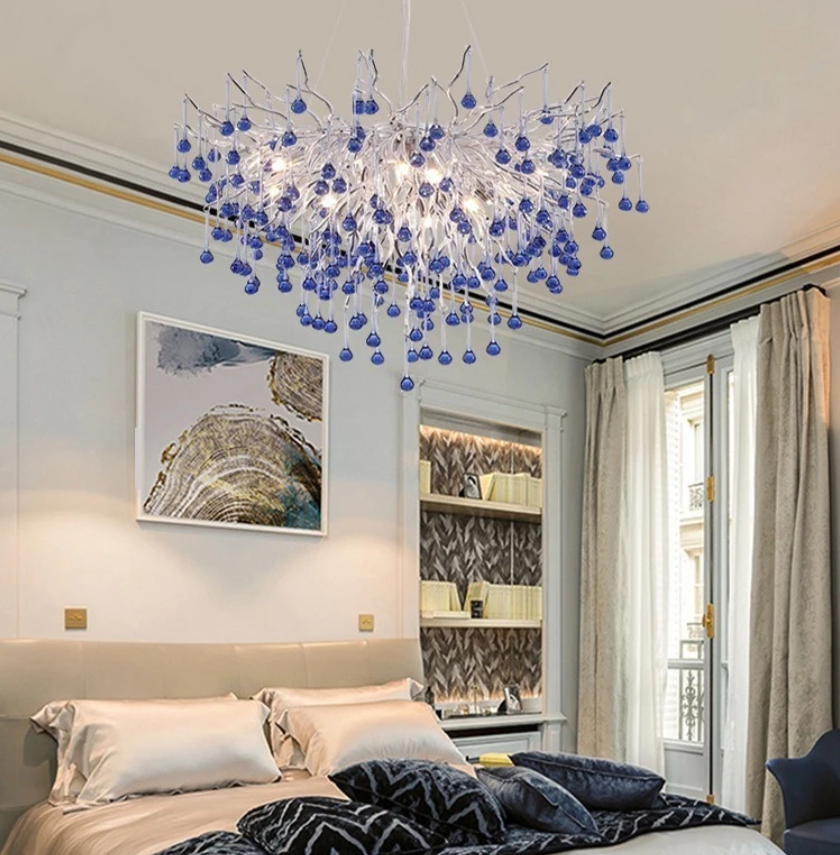 Chandelier With Blue Crystal Bedroom