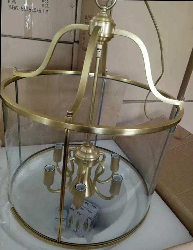 Copper And Glass Birdcage Hanging Lamp