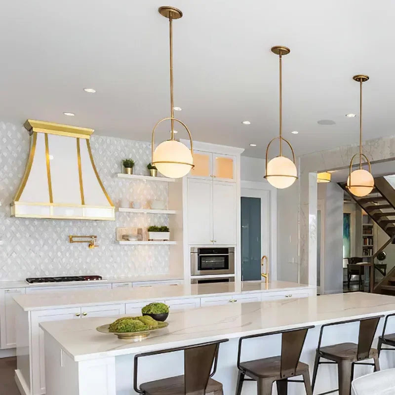 Copper Glass Ball Pendant Light Kitchen Island