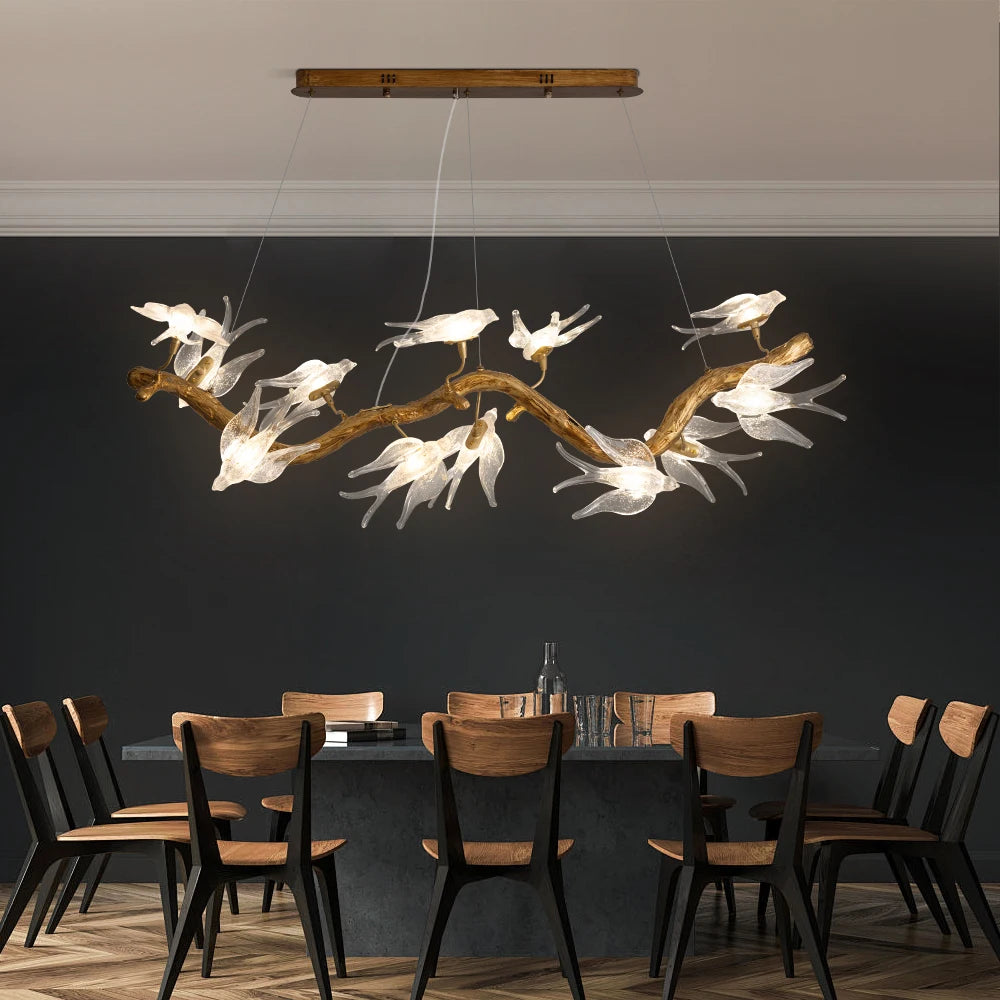 Horizontal Hanging Crystal Bird Ceiling Light Chandelier Dining Table
