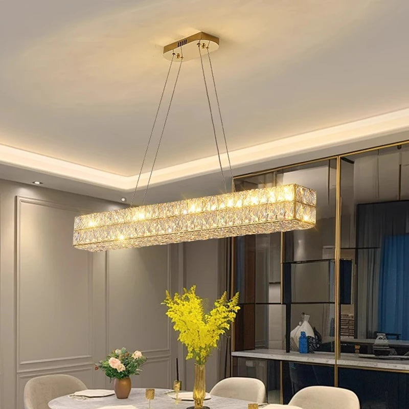 Dining Room Table Gold Hanging Pendant Light With Crystal 