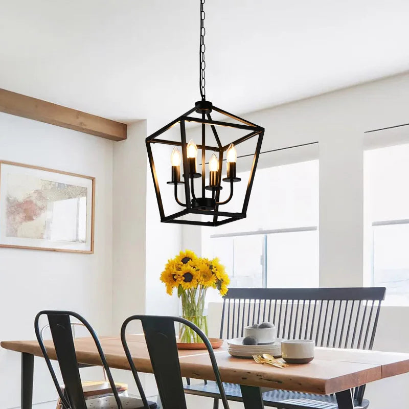 Steel Birdcage Ceiling Lamp Dining Room Table
