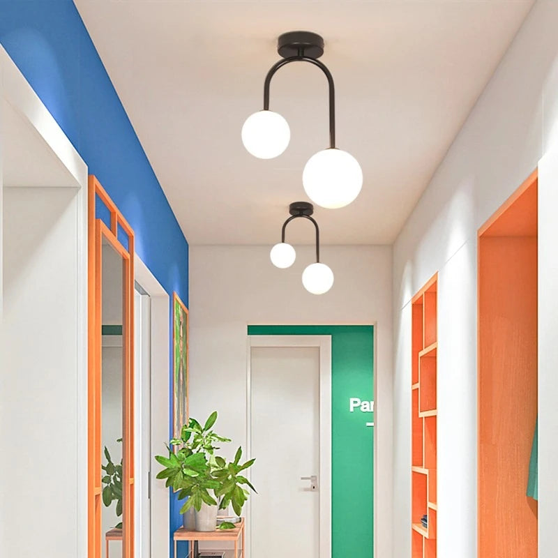 Double Glass Ball Ceiling Light Black