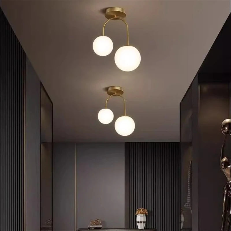 Double Glass Ball Ceiling Light Gold