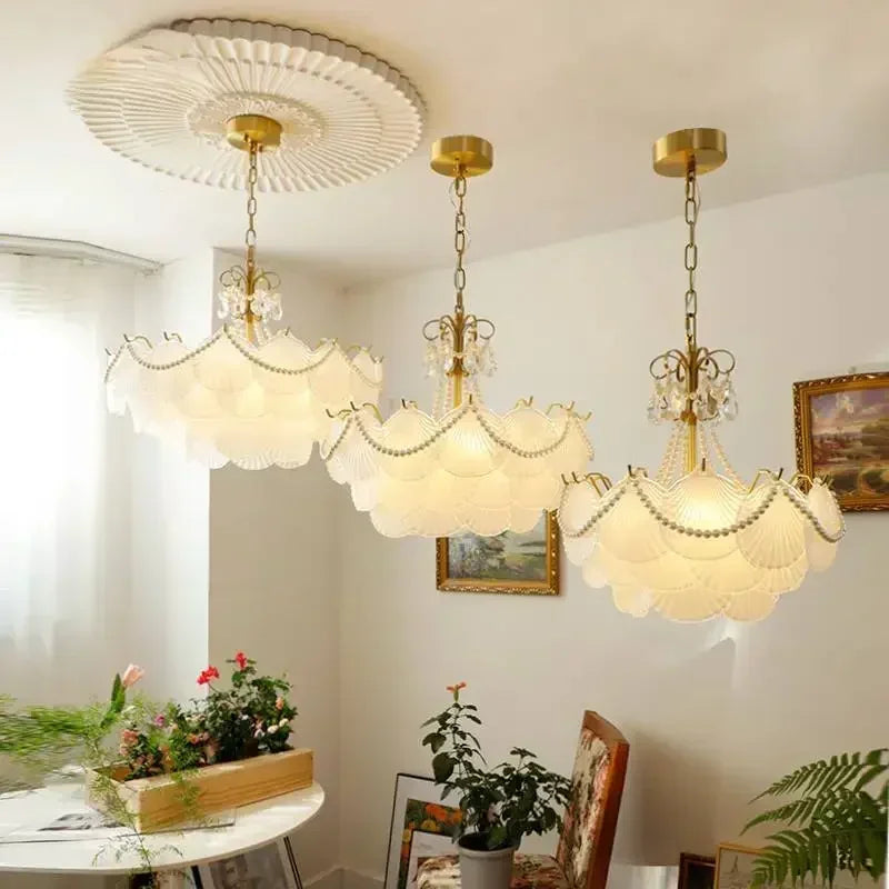 French Glass Leaf Pendant Chandelier