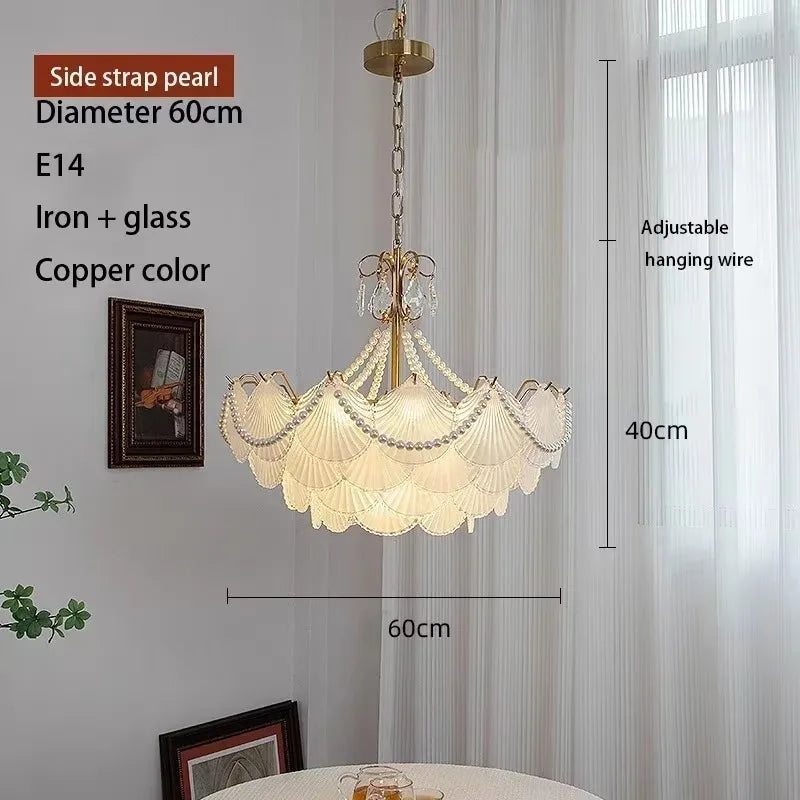 French Glass Pendant Chandelier With Pearls