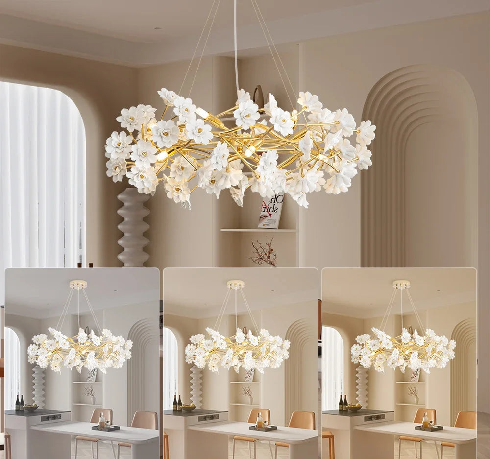 French White Flower Chandelier Light Color