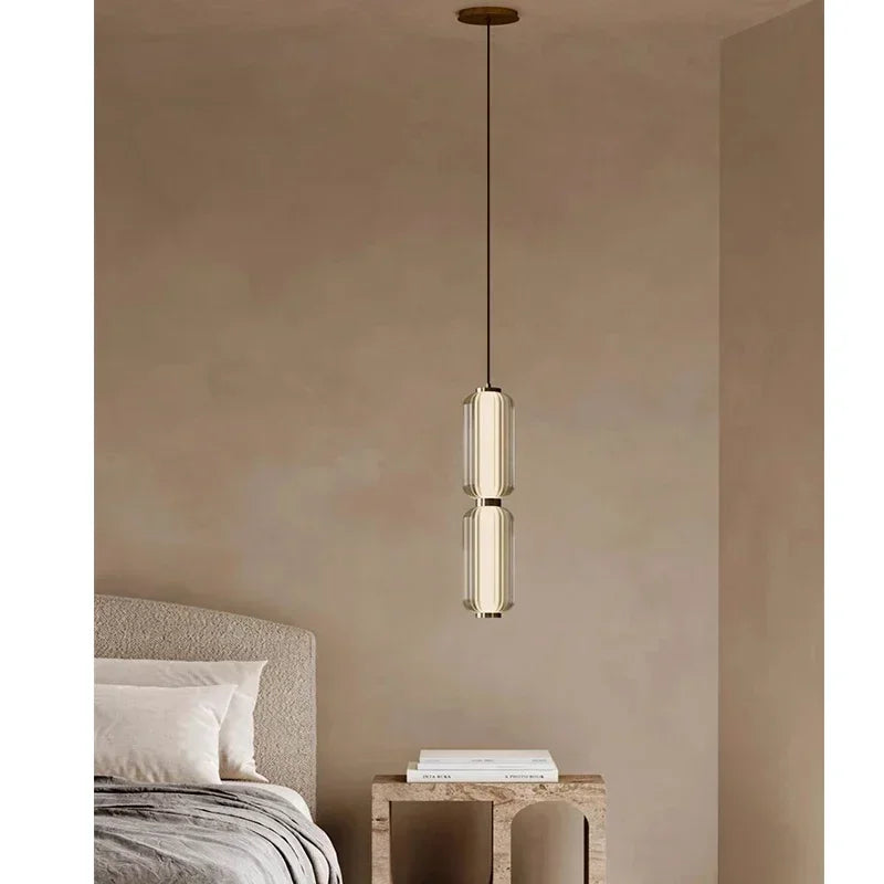 Glass Column Hanging Light For Bedroom