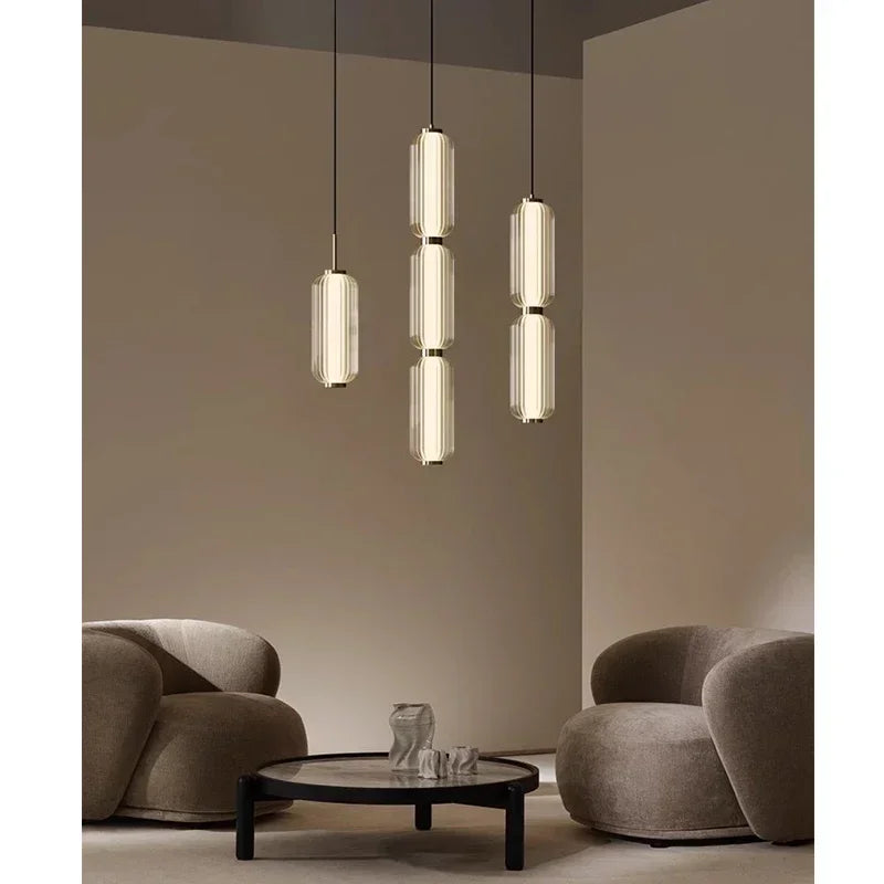 Glass Column Hanging Light Modern Living Room