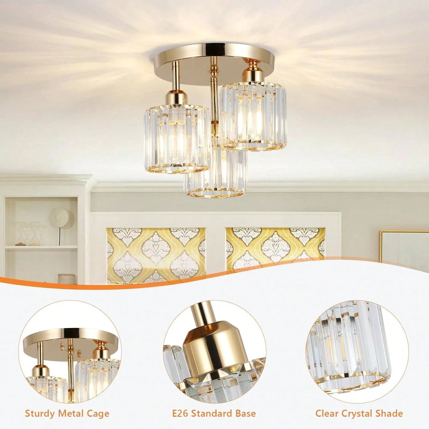 Gold Crystal Ceiling Light For Kitchen Hallways