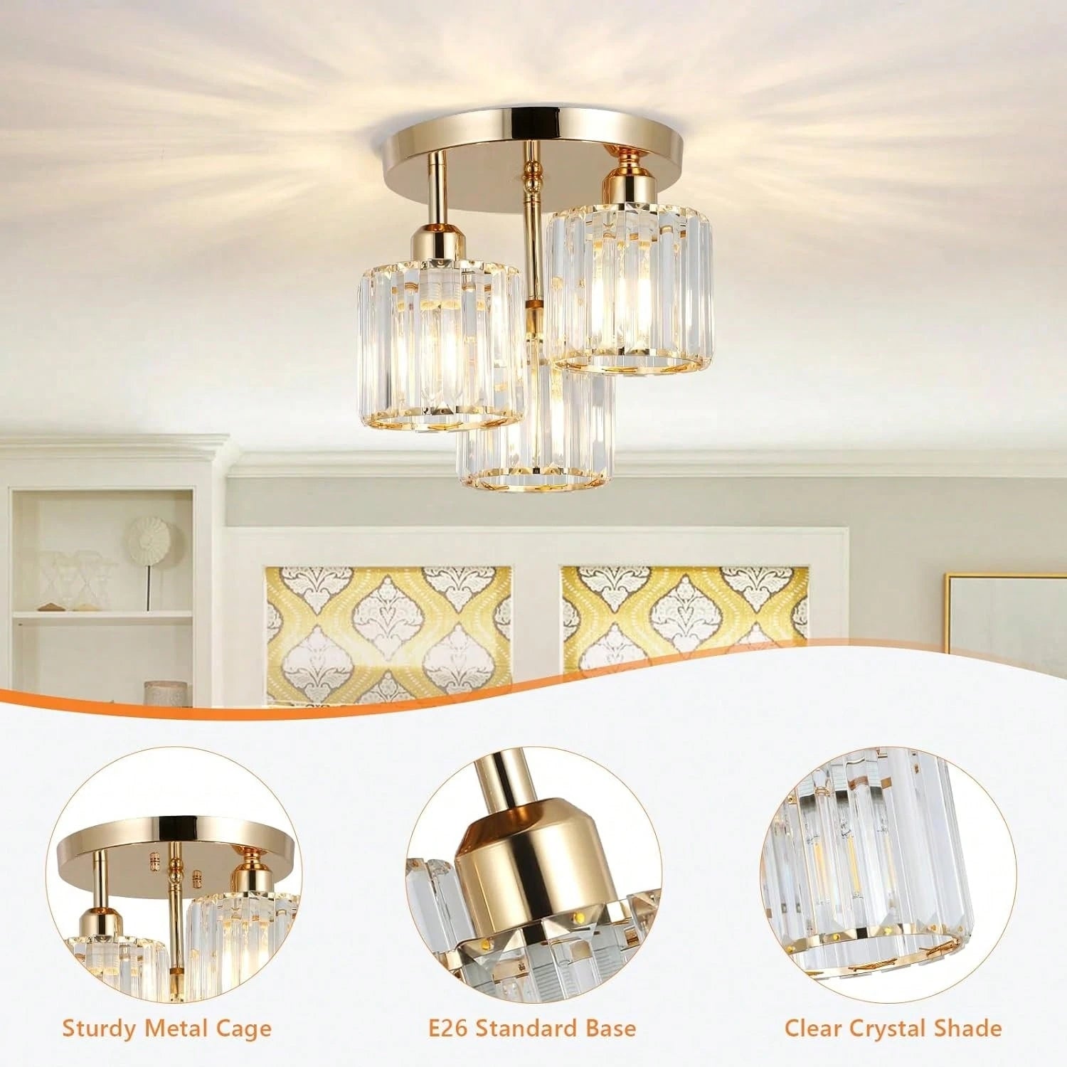 Gold Crystal Ceiling Light For Kitchen Hallways