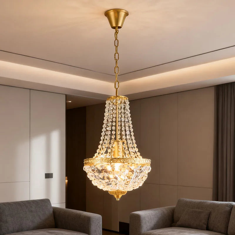 Gold Crystal Pendant Chandelier with Adjustable Chain