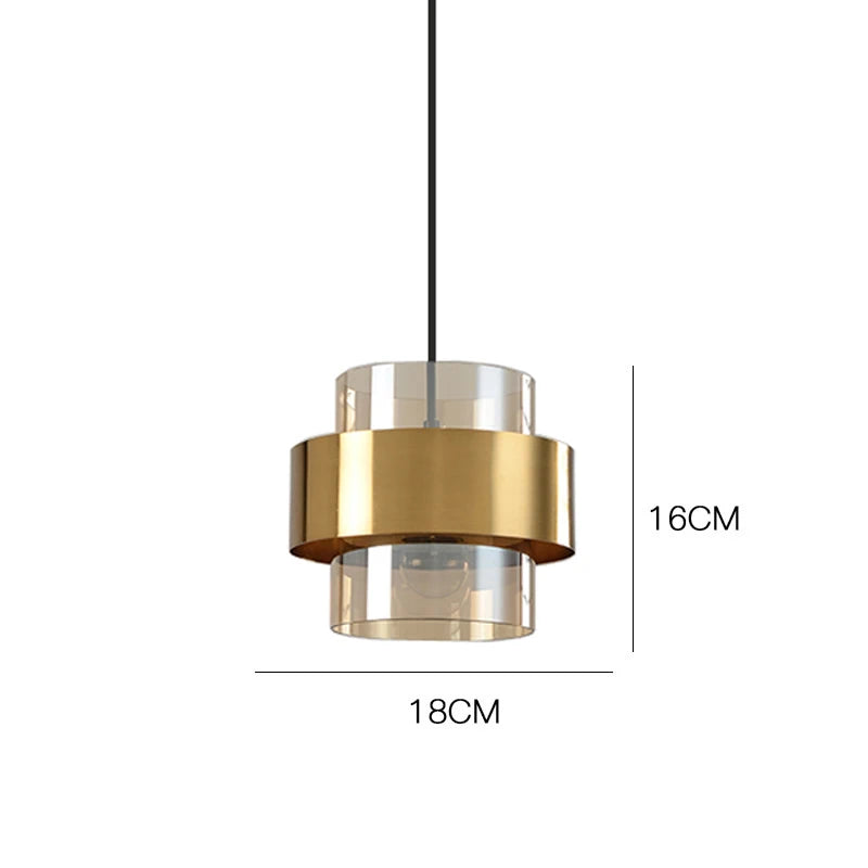 Gold Cylindrical Pendant Light Amber