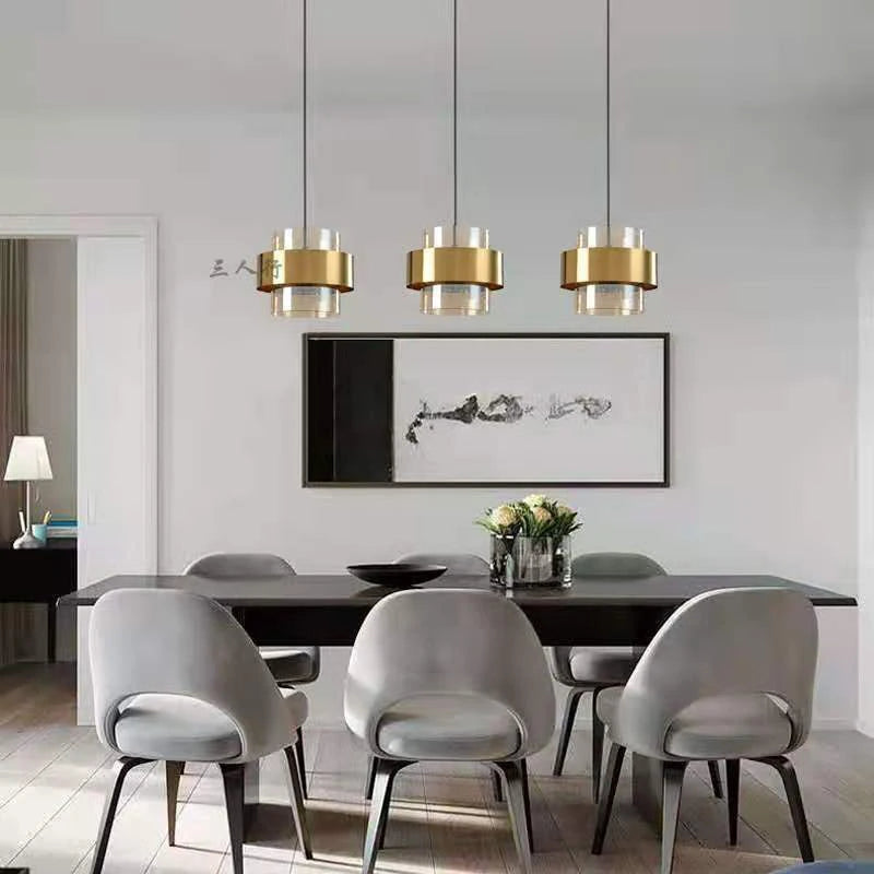 Gold Cylindrical Pendant Light For Dining Room Table