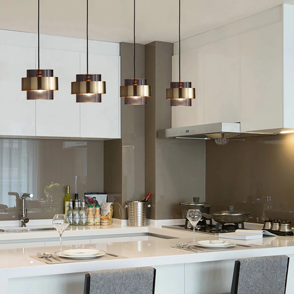 Gold Cylindrical Pendant Lights For Kitchen