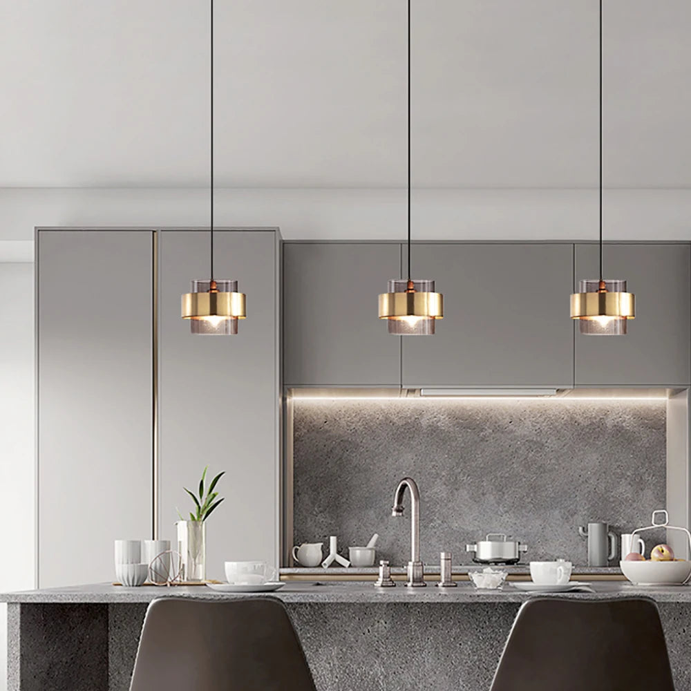 Gold Cylindrical Pendant Lights For Kitchen Dining Room