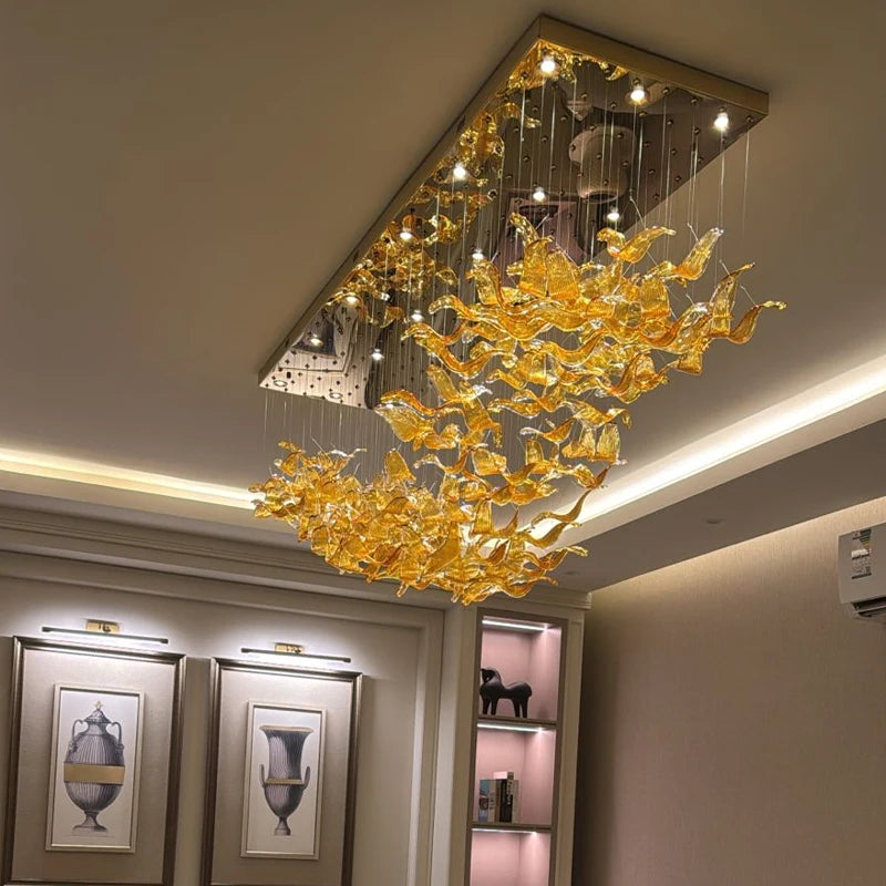 Gold Glass Leaf Chandelier