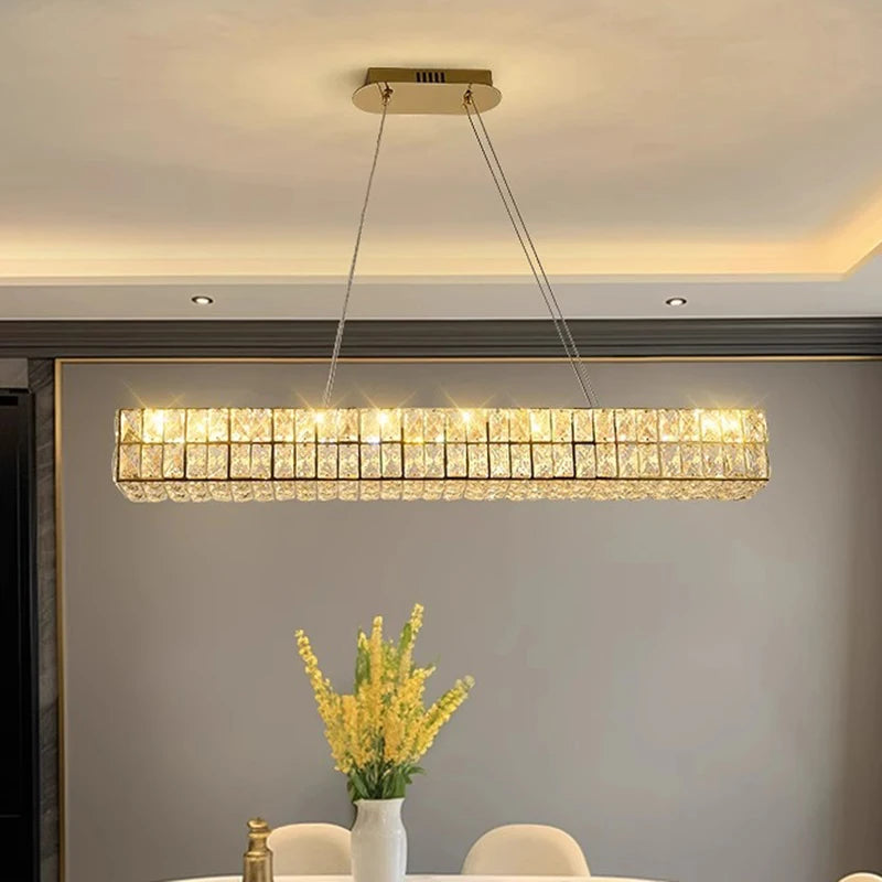 Gold Hanging Pendant Ceiling Light With Crystal Dining Table