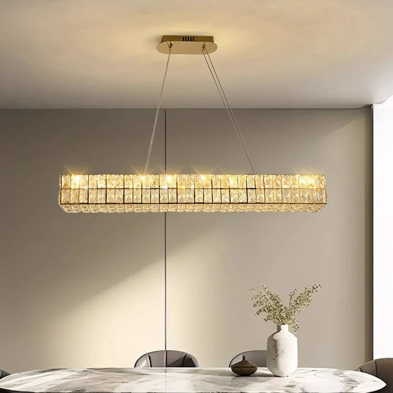 Gold Hanging Pendant Light With Crystal Dining Room Table